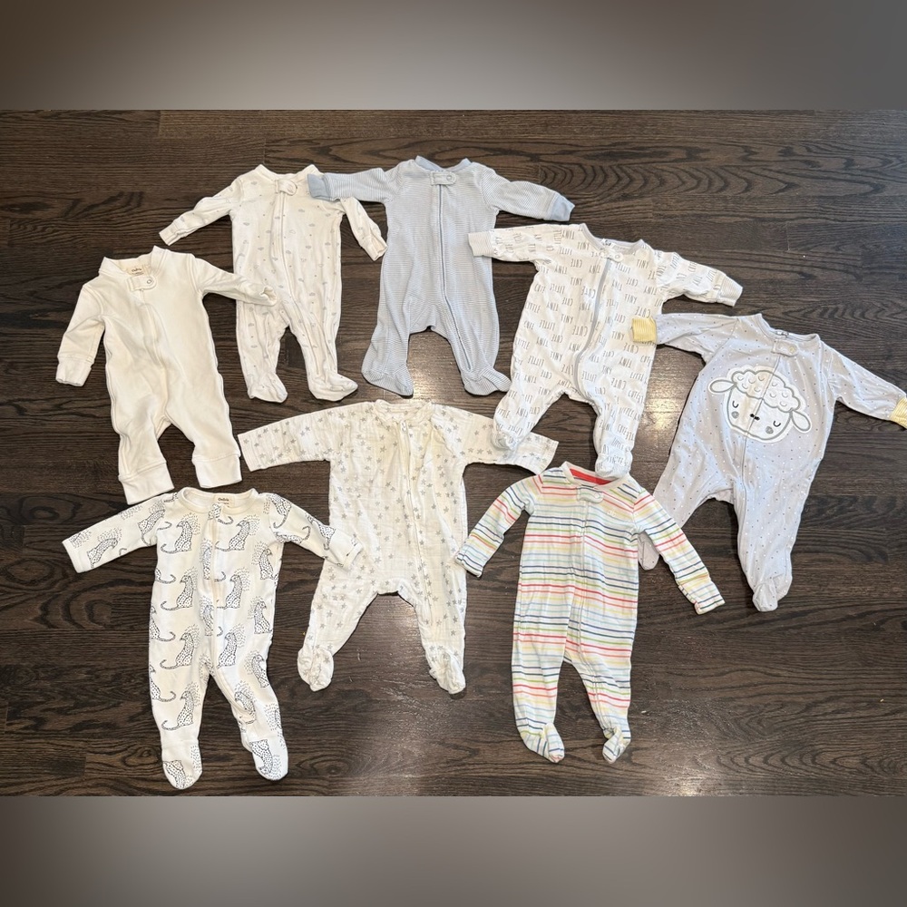 8 Baby Zip Up Pajamas- Size 0-3 months